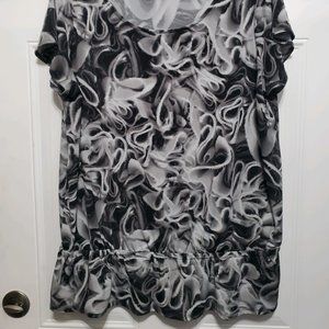 Worthington Black & Gray Short Sleeve Top Elastic Waist Size XL